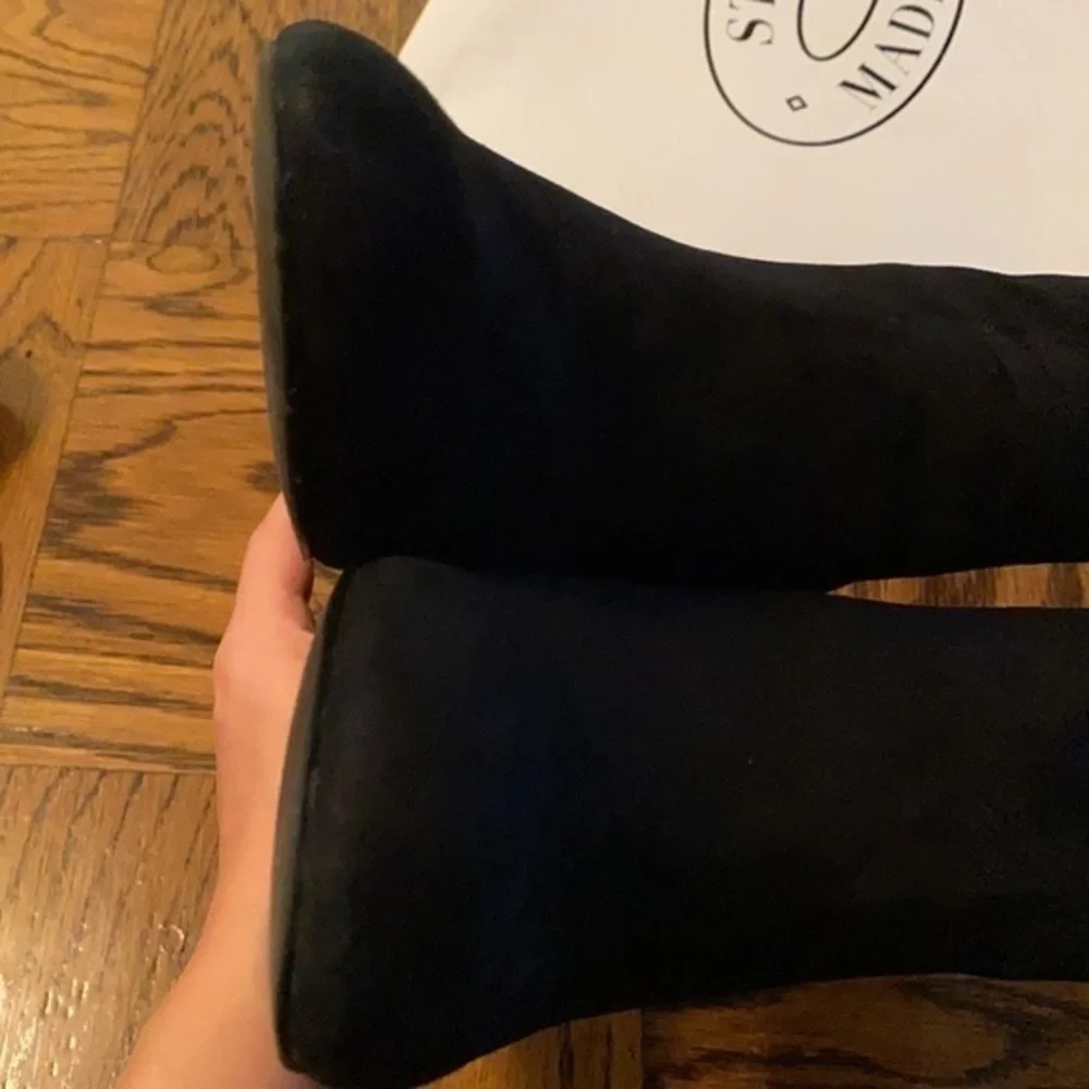 Steve Madden limited ed.Black Sued Yevette Jeweled with pearls heel ankle boots